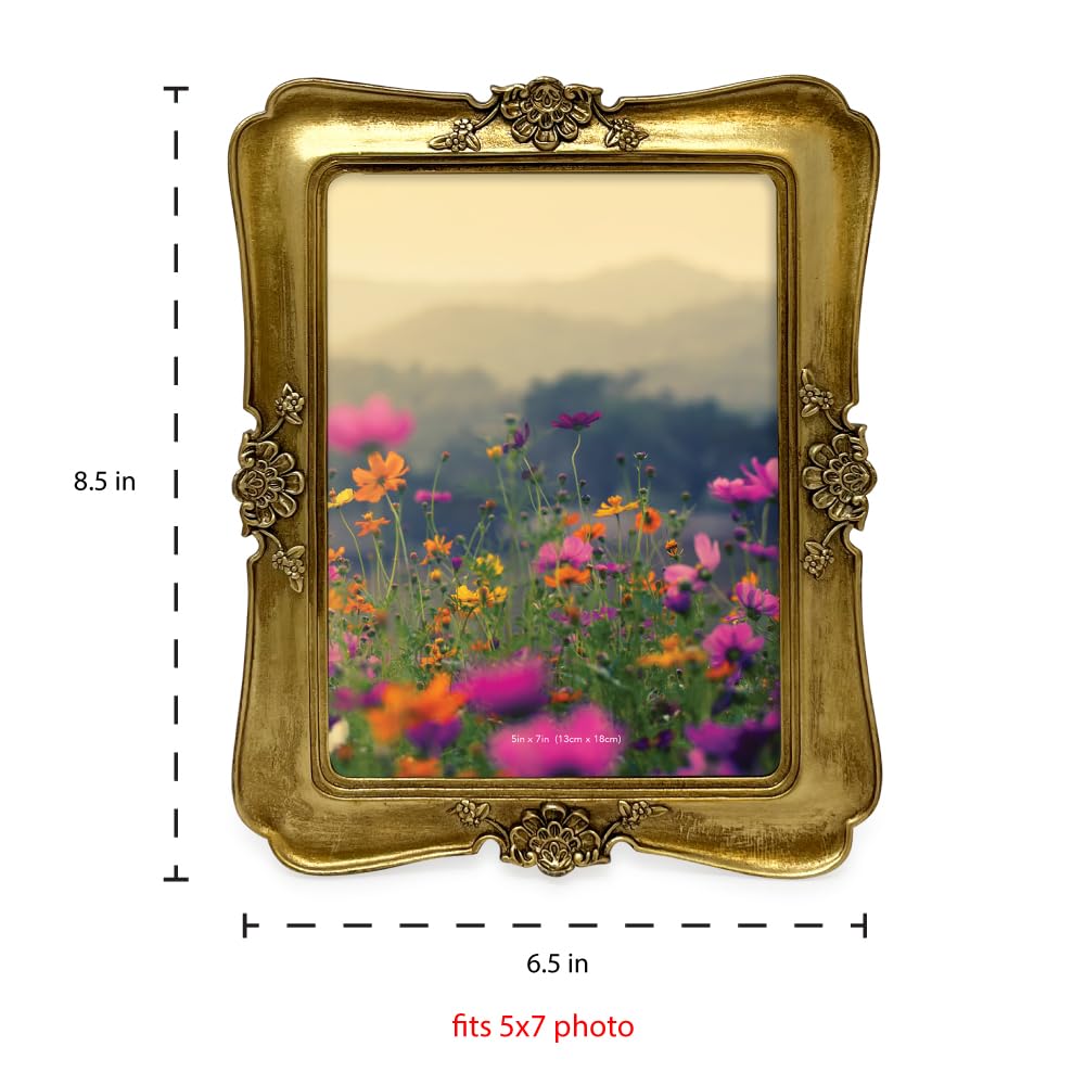 Vintage-Inspired Simple Ornate Picture Horizontal & Vertical for Tabletop and Wall Display - Home Décor, Floral, Resin Frame