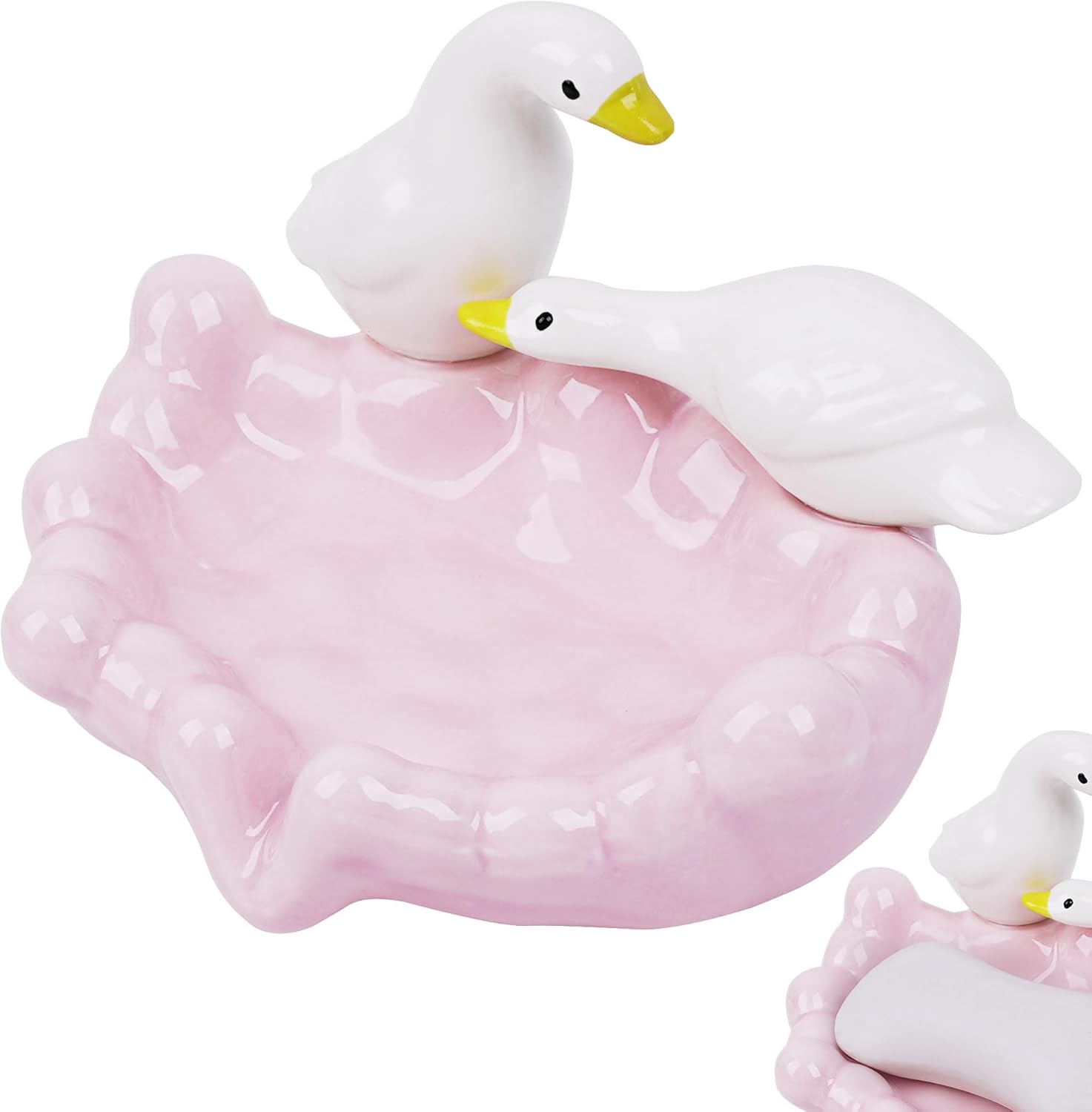 Duck Ceramic Soap Dishes, Cute Duck Soap Dish Self, Draining Soap Dish Soap for Bathroom