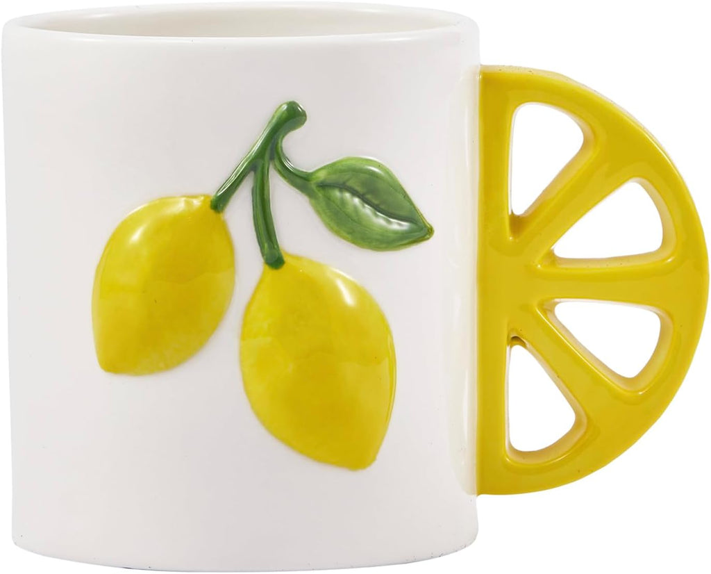 Lemon Cute Handle Handcrafted 16oz Stoneware Mug, Handpainted Mug