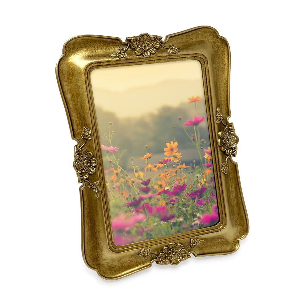 Vintage-Inspired Simple Ornate Picture Horizontal & Vertical for Tabletop and Wall Display - Home Décor, Floral, Resin Frame