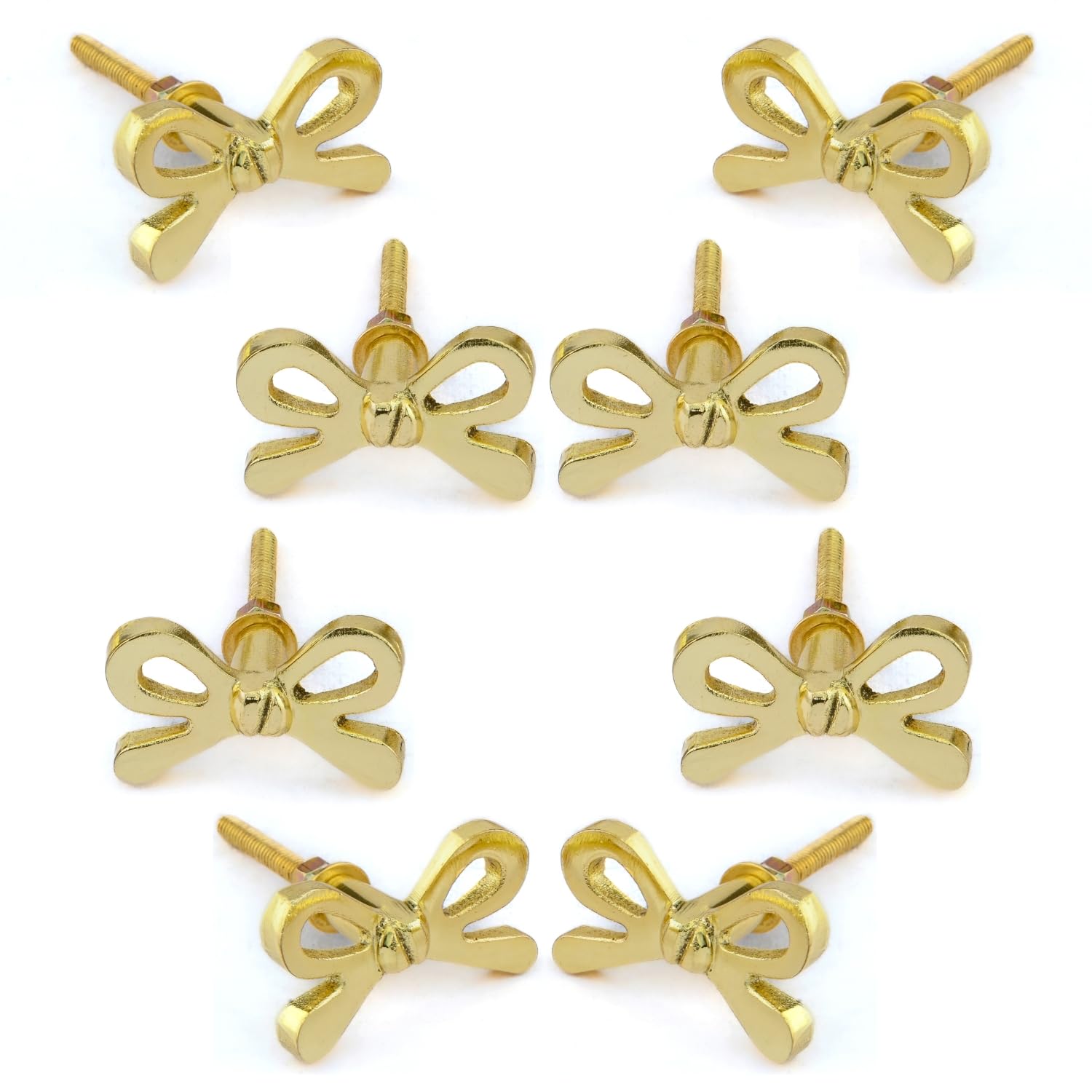 Set of 6 Metal Door Knobs - Decorative Door Knobs Bow Tie Handle with Screw | Cupboard Drawer Wardrobe Pulls (2.25" x 1.25" x 1.1") Gold