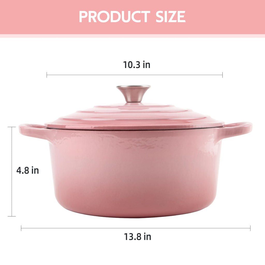 Enameled Cast Iron Dutch Oven with Lid - Big Dual Handles - Round Pot for Versatile Cooking 6 Quart