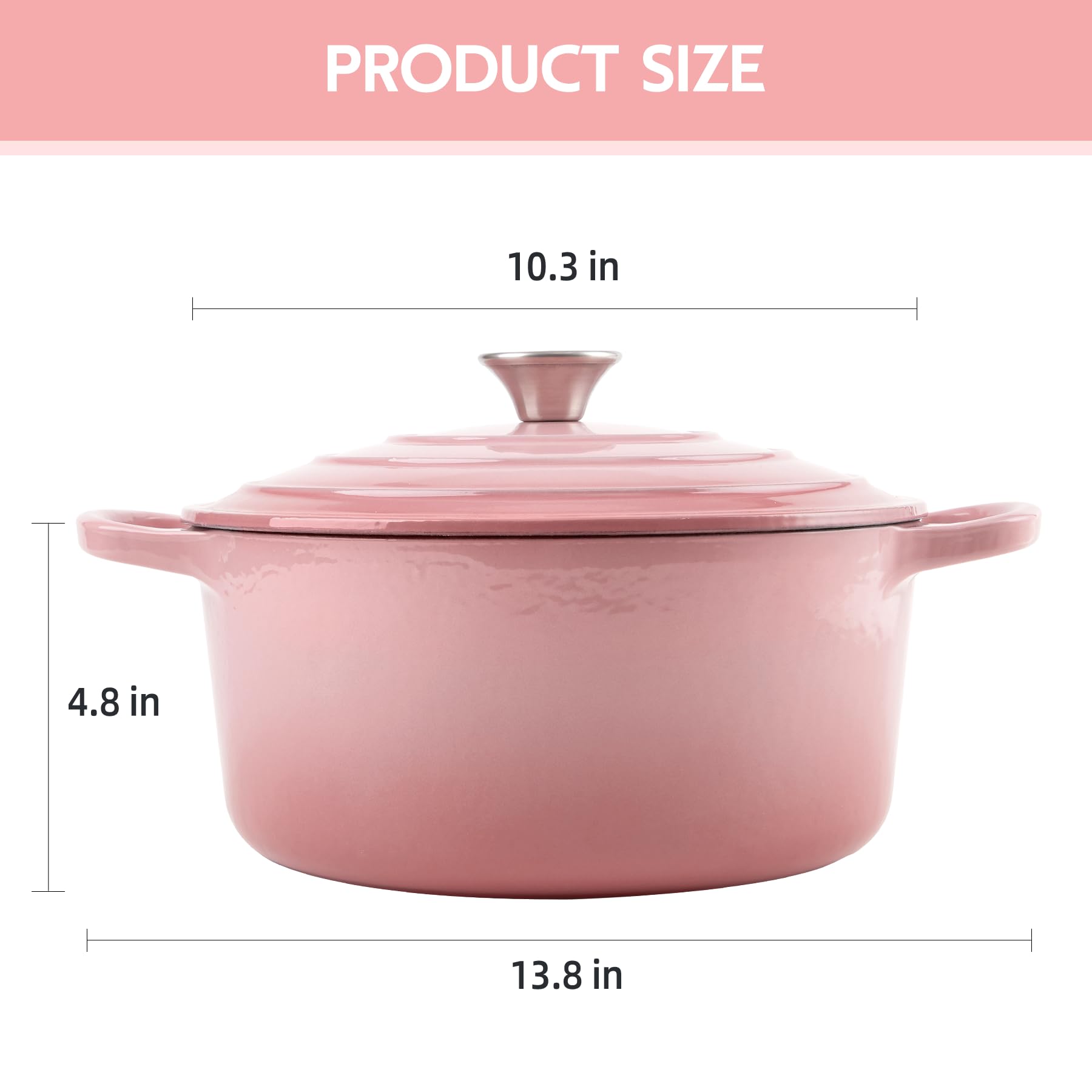 Enameled Cast Iron Dutch Oven with Lid - Big Dual Handles - Round Pot for Versatile Cooking 6 Quart