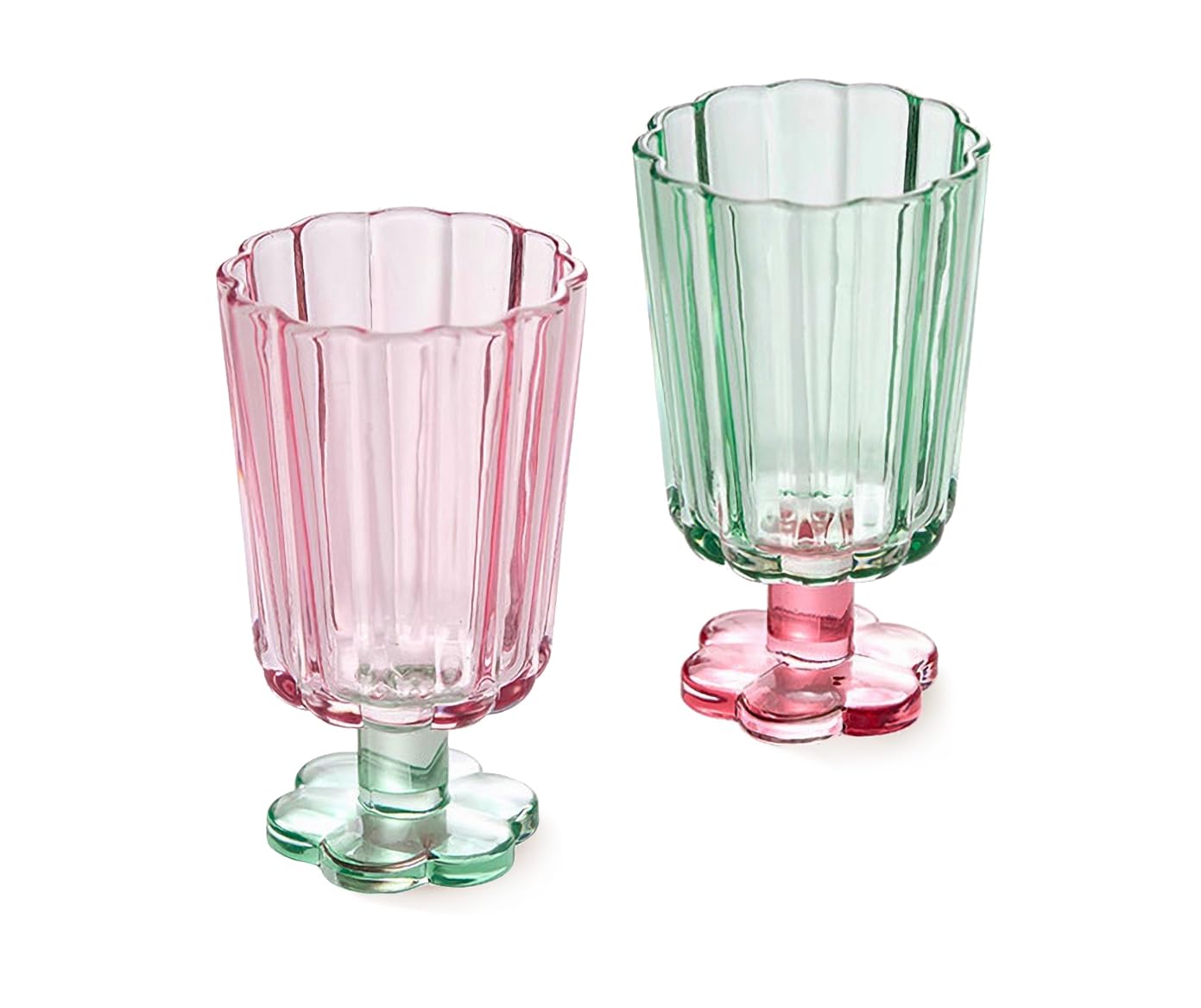 Flower Petal Style Glass Ripple Drinking Glasses Set of 2