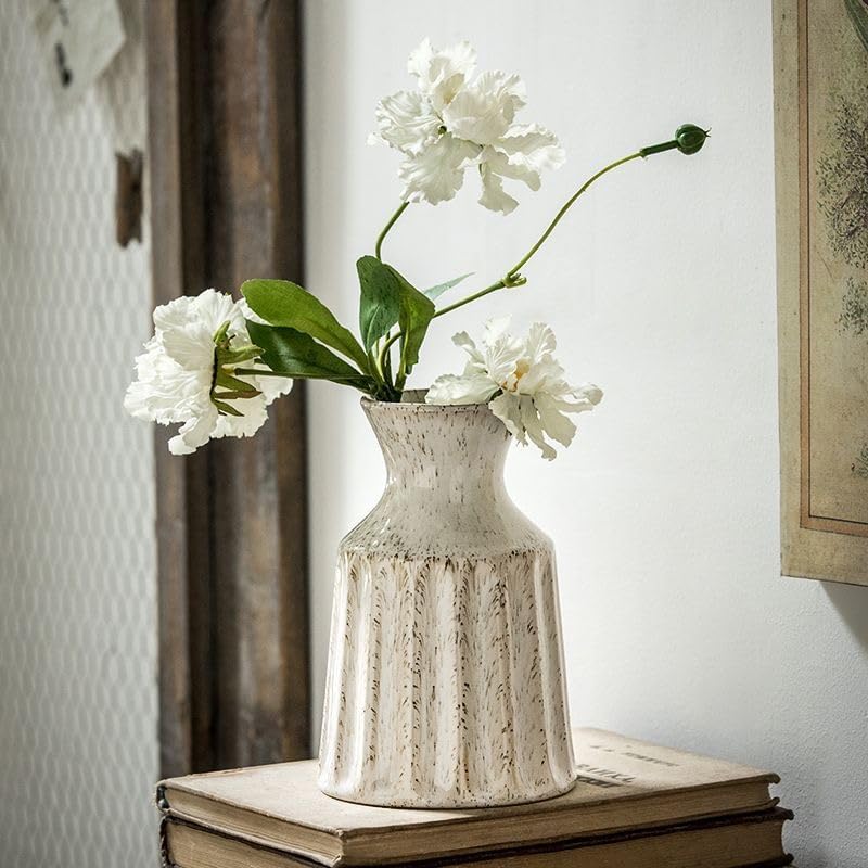 Ceramic Boho Vase, Farmhouse Home Decor Embossed Vases for Centerpieces