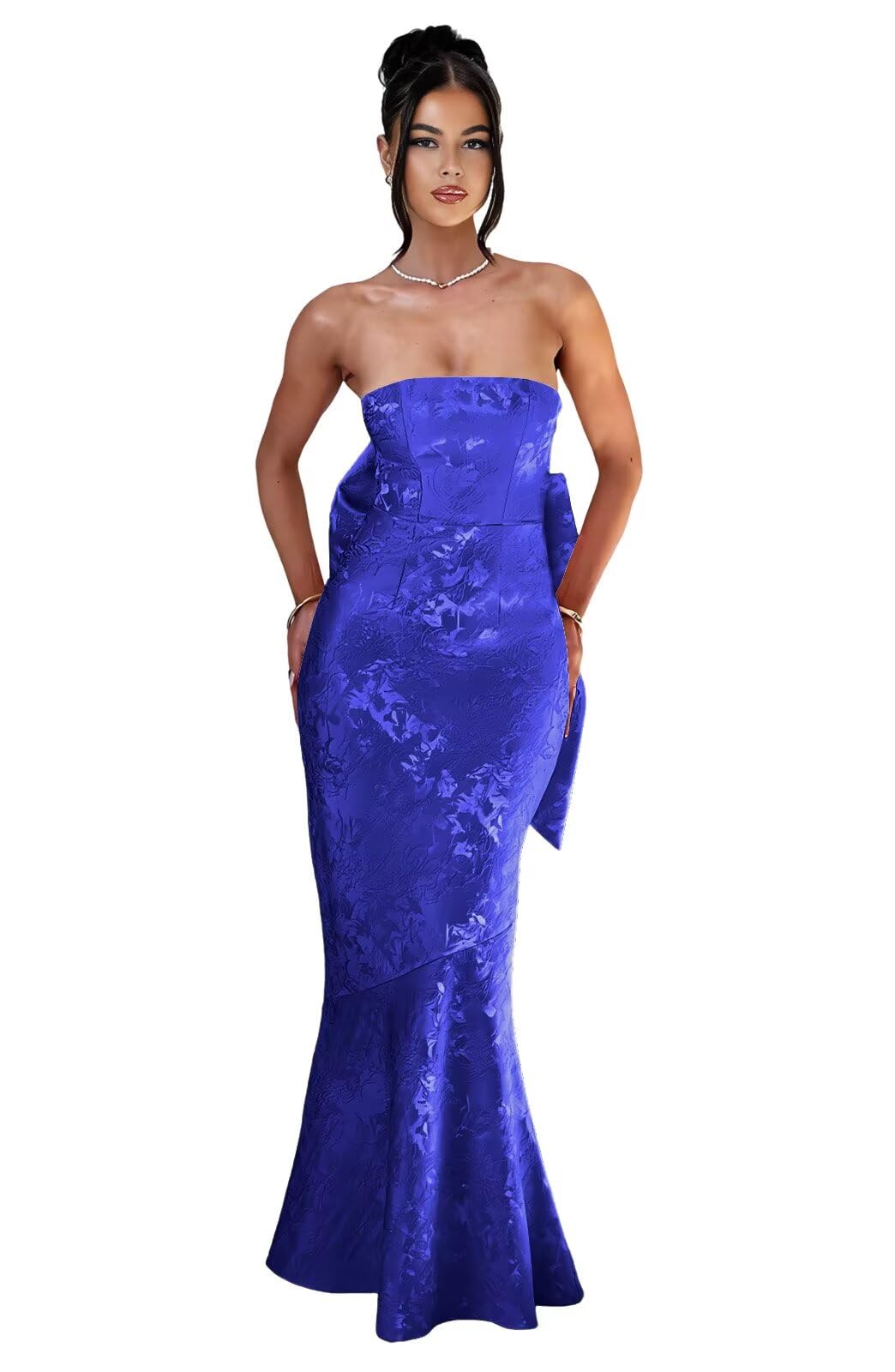 Strapless with Bow 3D Flower Mermaid Long Ball Gown Formal Dress