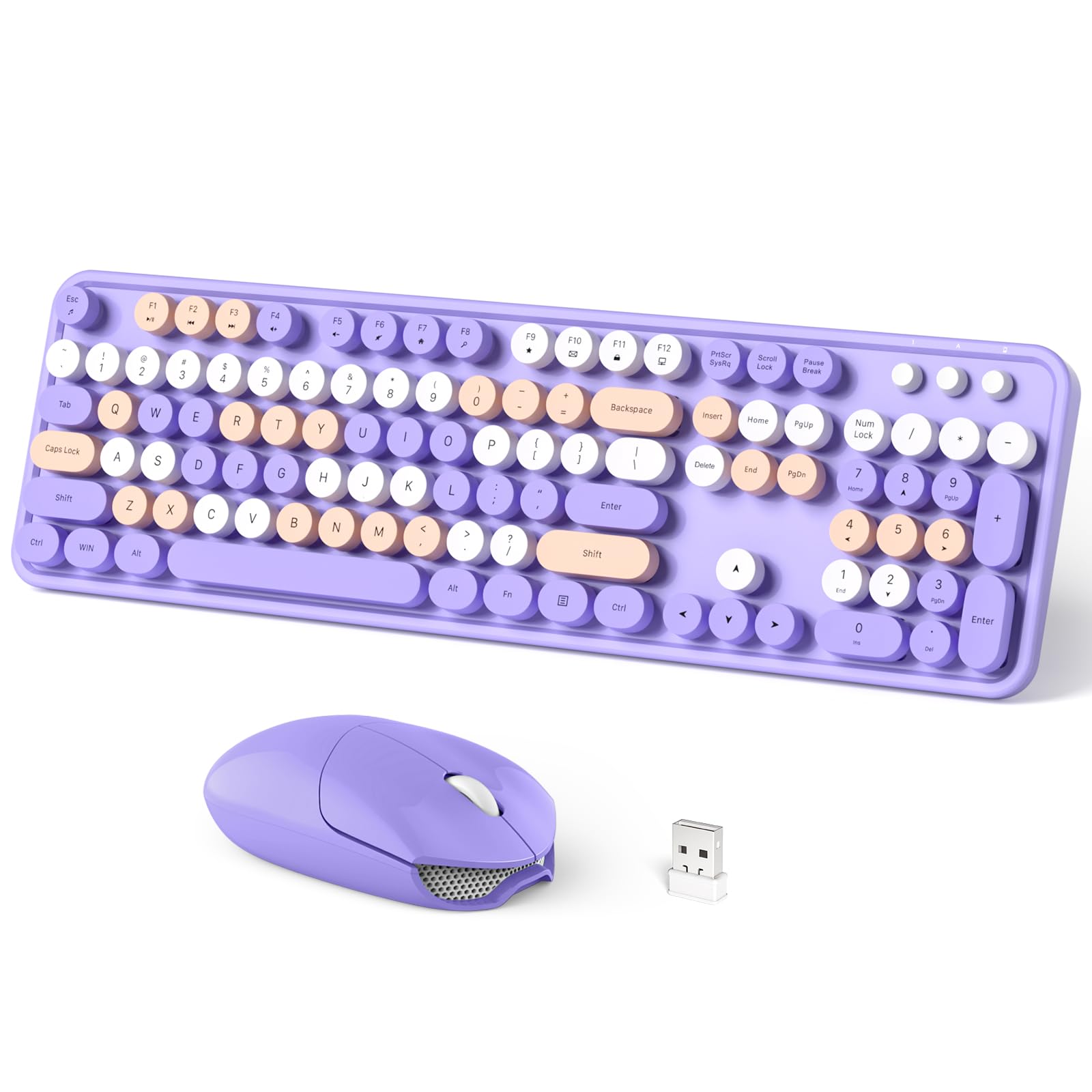 Wireless Keyboard and Mouse Combo, Full-Sized Typewriter Keyboards, Cute Cat Shaped Wireless Mouse, USB Plug and Play for Windows, Computer, PC, Laptop, Desktop