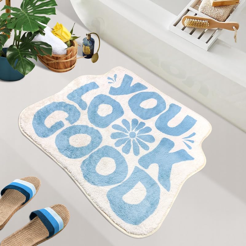 You Look Good Bath Mat Flower Bathroom Rug, Soft Absorbent Water Non Slip Rug, Superior Washable Microfiber (21"x25")