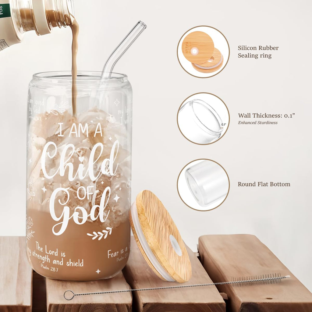 Glass Cup with Lid & Straw, Iced Coffee Aesthetic Glass Can, 16oz