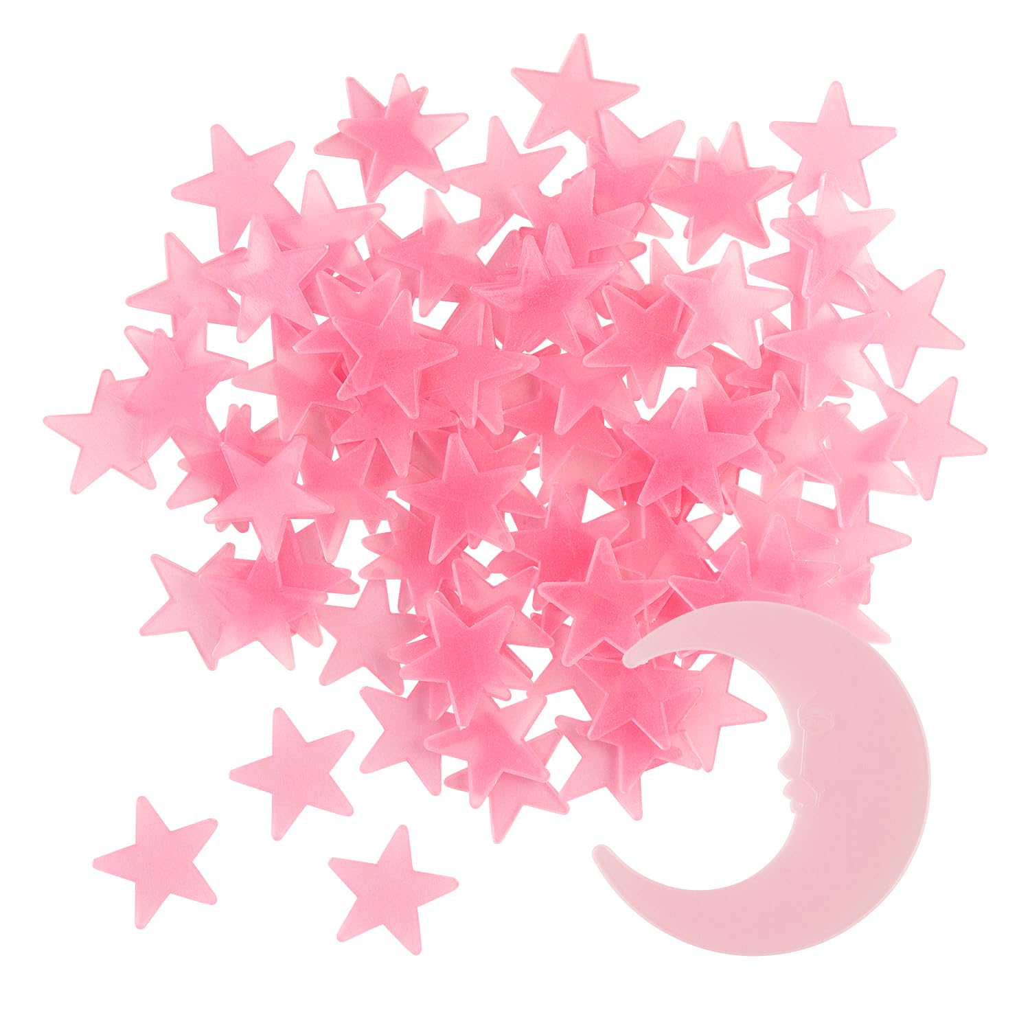 Hundred Stars and One Moon Glow in The Dark Luminous Fluorescent 3D Plastic Glow Stars Moon for Ceiling, Glowing Wall Stickers Create a Realistic Starry Sky, Room Decorations
