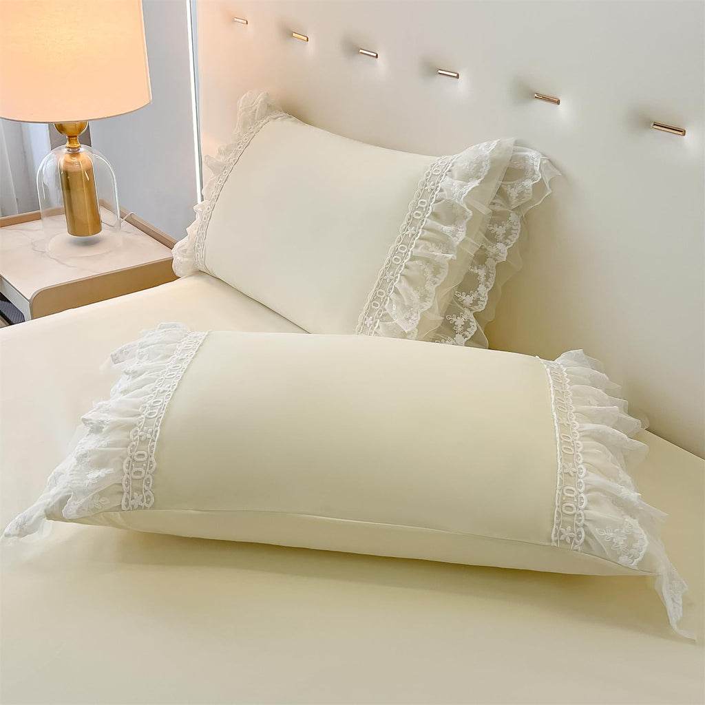 Chic Ruffle Lace Polyester Duvet Cover Set -Bedding-2 Piece Duvet Cover with Zipper Closure -Ultra Soft and Light Weight