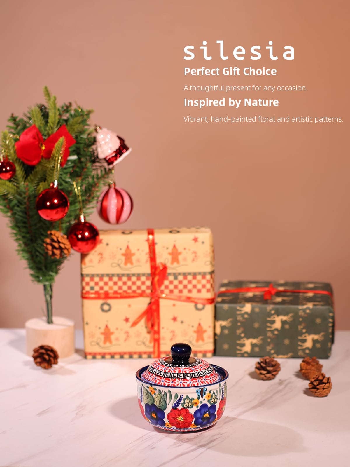 Handmade Sugar Bowl with Lid and Spoon, 10 Ounce Ceramic Hand-Painted Sugar Jar for Kitchen Oven, Dishwasher & Microwave Safe, Glazed