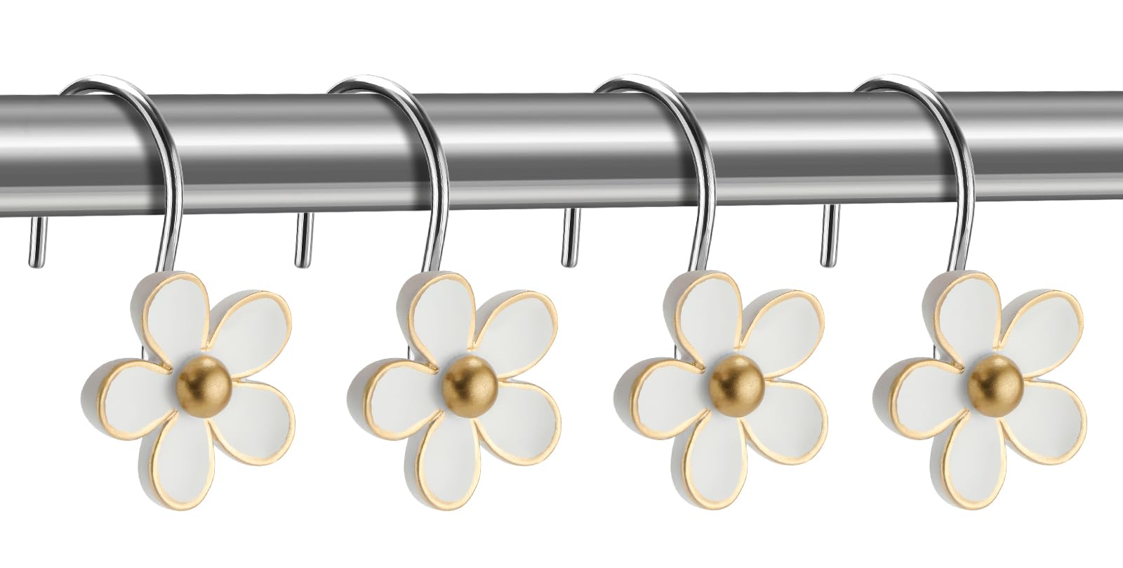 Cute Flower Shower Curtain Hooks, Pretty Floral Themed Elegant Bathroom Decor
