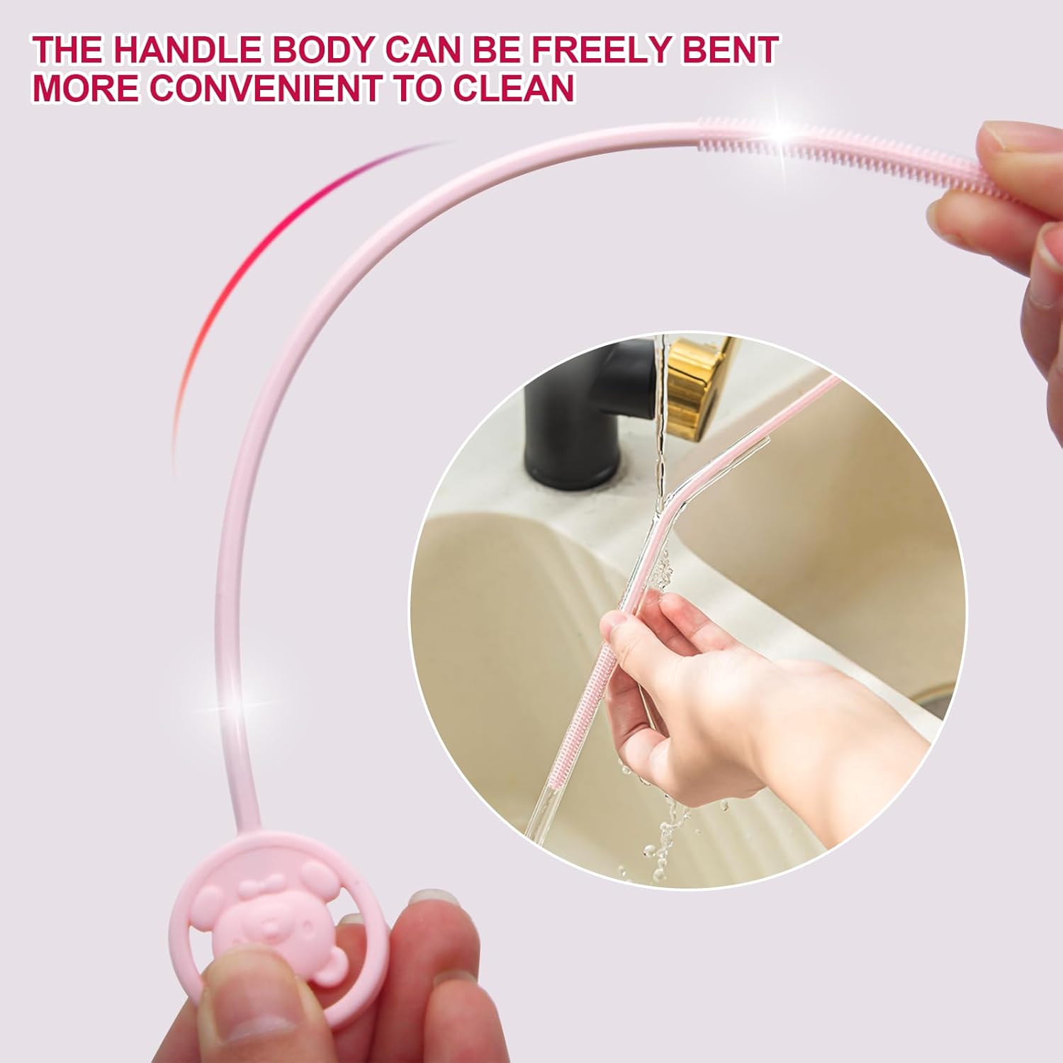 Silicone Straw Brush, Reusable Straw Cleaner Brush, 9.3inch Extra Long Silicone Fully Encased Dish Brush