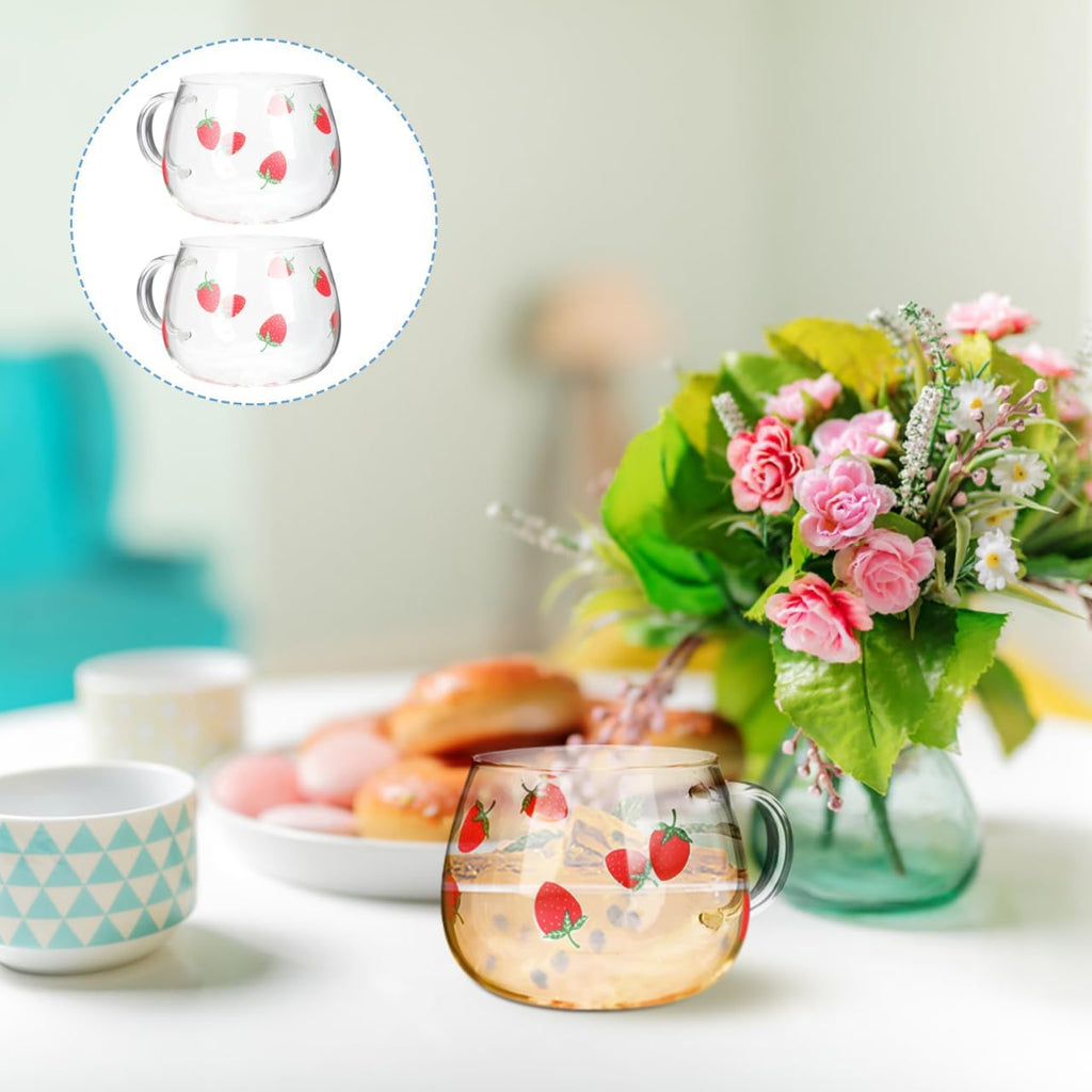 Cute 2pcs 400ML Heat-Resistant Glass Strawberry Cups