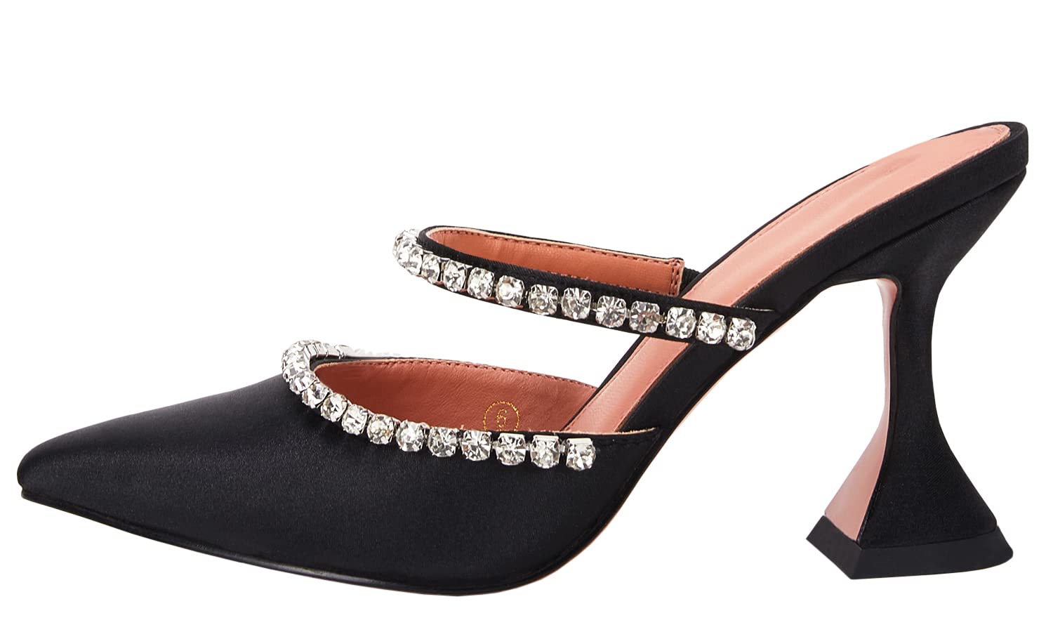 Women's Pointed Toe Strappy Heels Crystal Satin Heeled Mules Shoes