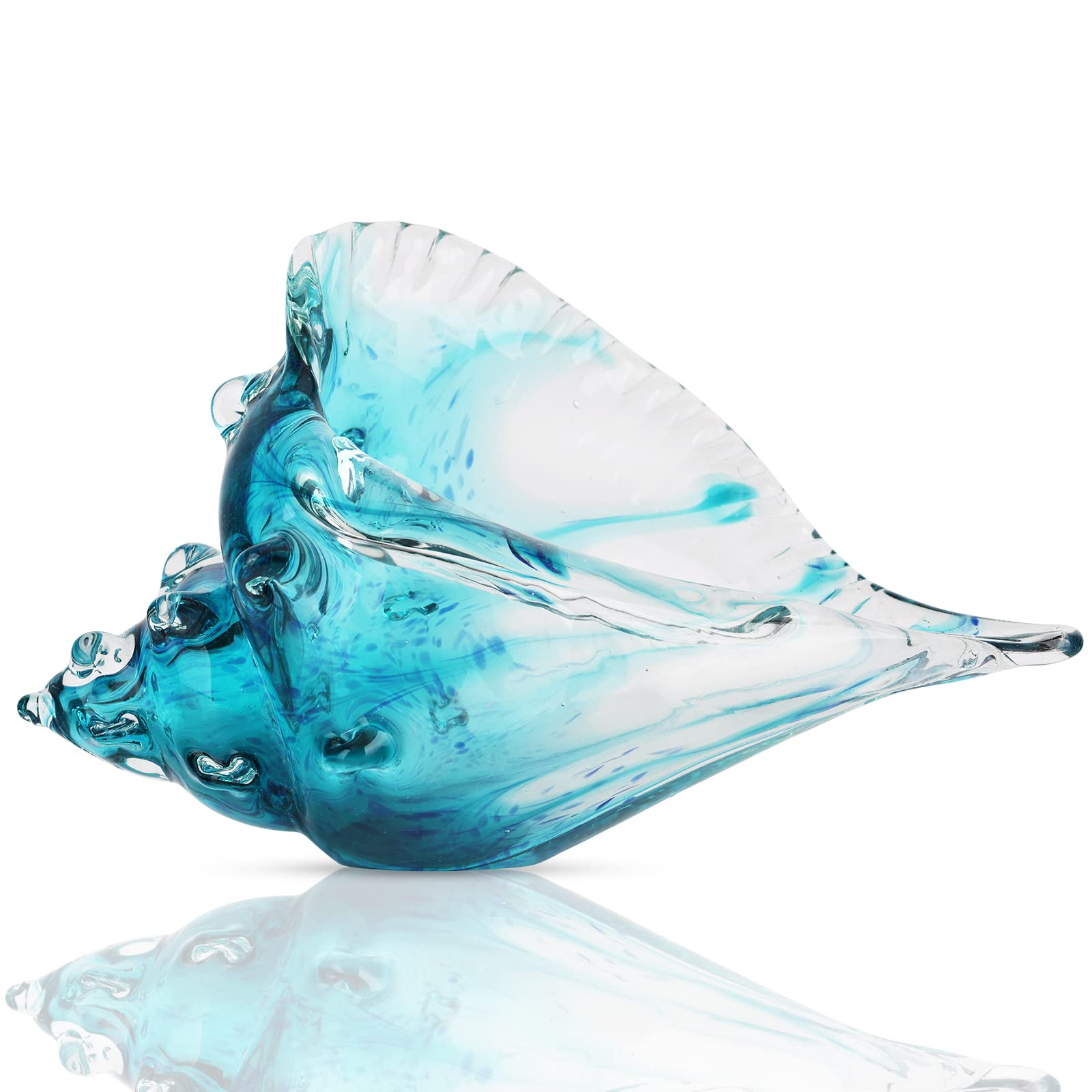 Hand Blown Glass Conch - Coastal Home Decor Conch Corners, Glass Art Conch Sculptures, Office Decor Blown Glass Art, Living Room Table Centerpieces, Bathroom Shelf Tops And Cabinet Decor