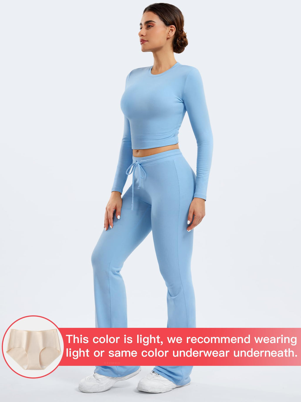 Two Piece Sets for Women Long Sleeve Tops Lounge Set Drawstring Wide Leg Pants Matching