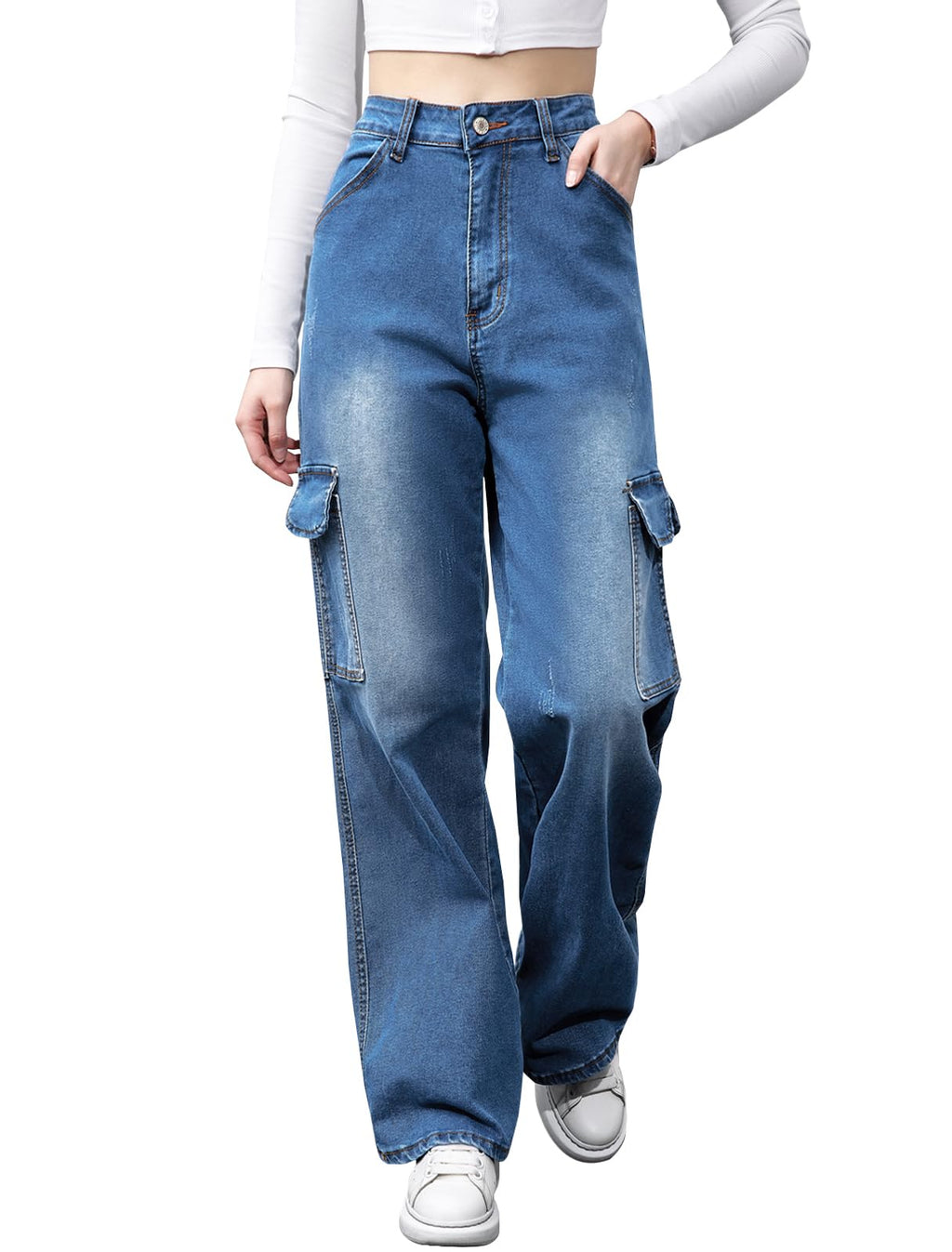 Y2K High-Waisted Baggy Jeans â€?Stretch Wide-Leg Denim