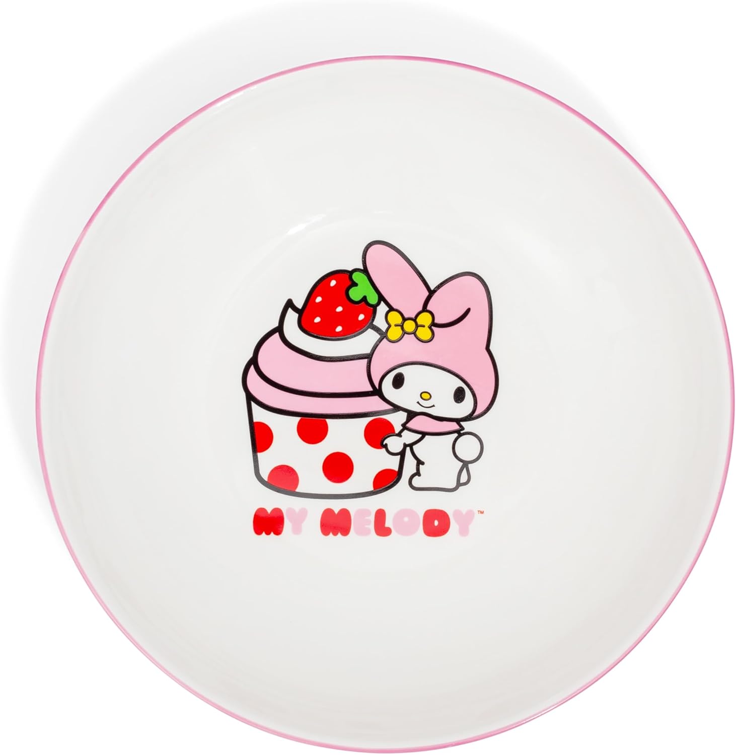 Sanrio My Melody Cupcake 9-Inch Large Ceramic Coupe Dinner Bowl For Serving Pasta, Salad, Cereal