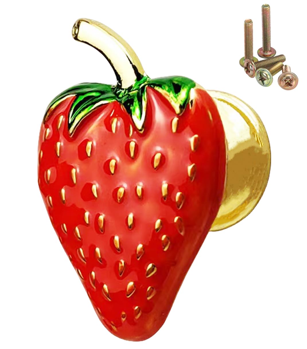 Fruit Red Strawberry Shape Metal knobs Cabinet Drawer Knob Pull Handle, Furniture Decorative Wardrobe Closet Cupboard Dresser Handles