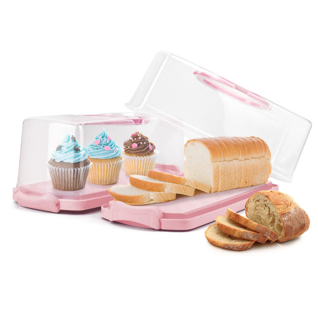 Plastic Rectangular Bread Box with Clear Lid, Loaf Cake Keeper, Portable Bread Keeper Storage Container with Handle