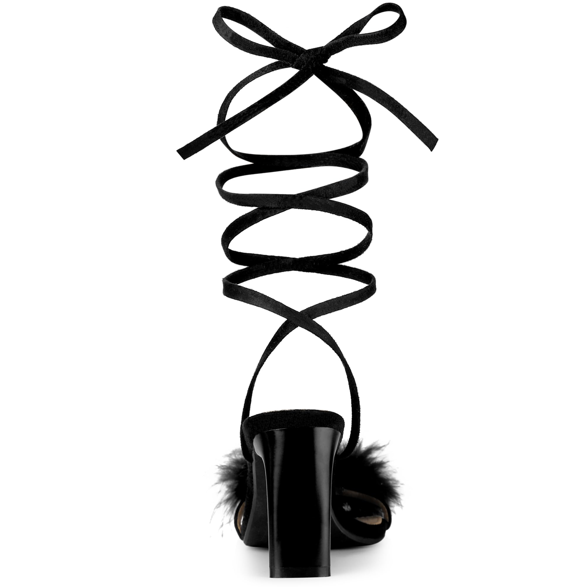 Women's Faux Fur Slingback Block Heels Lace Up Sandals