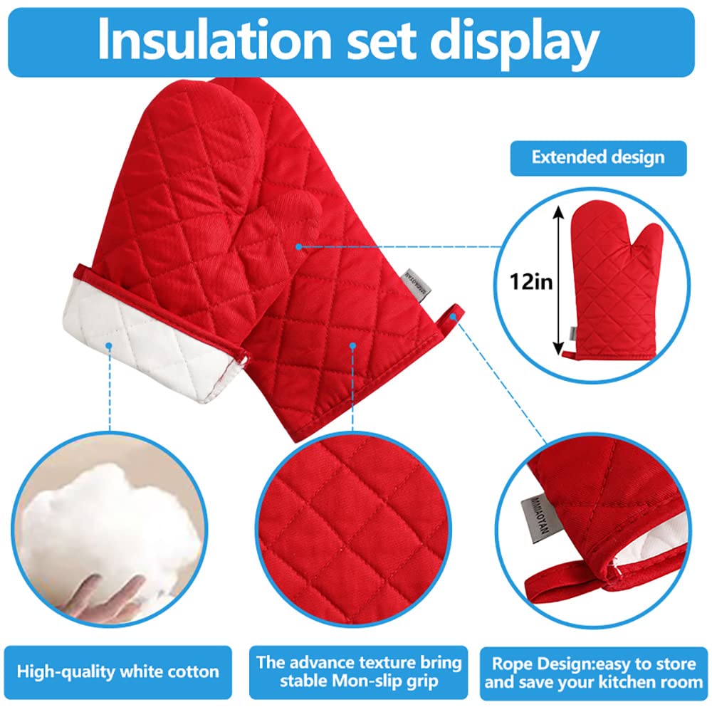 Oven Mitts and Pot Holders 4 pcs Set,High Heat Resistant 500 Degree Extra Thicken