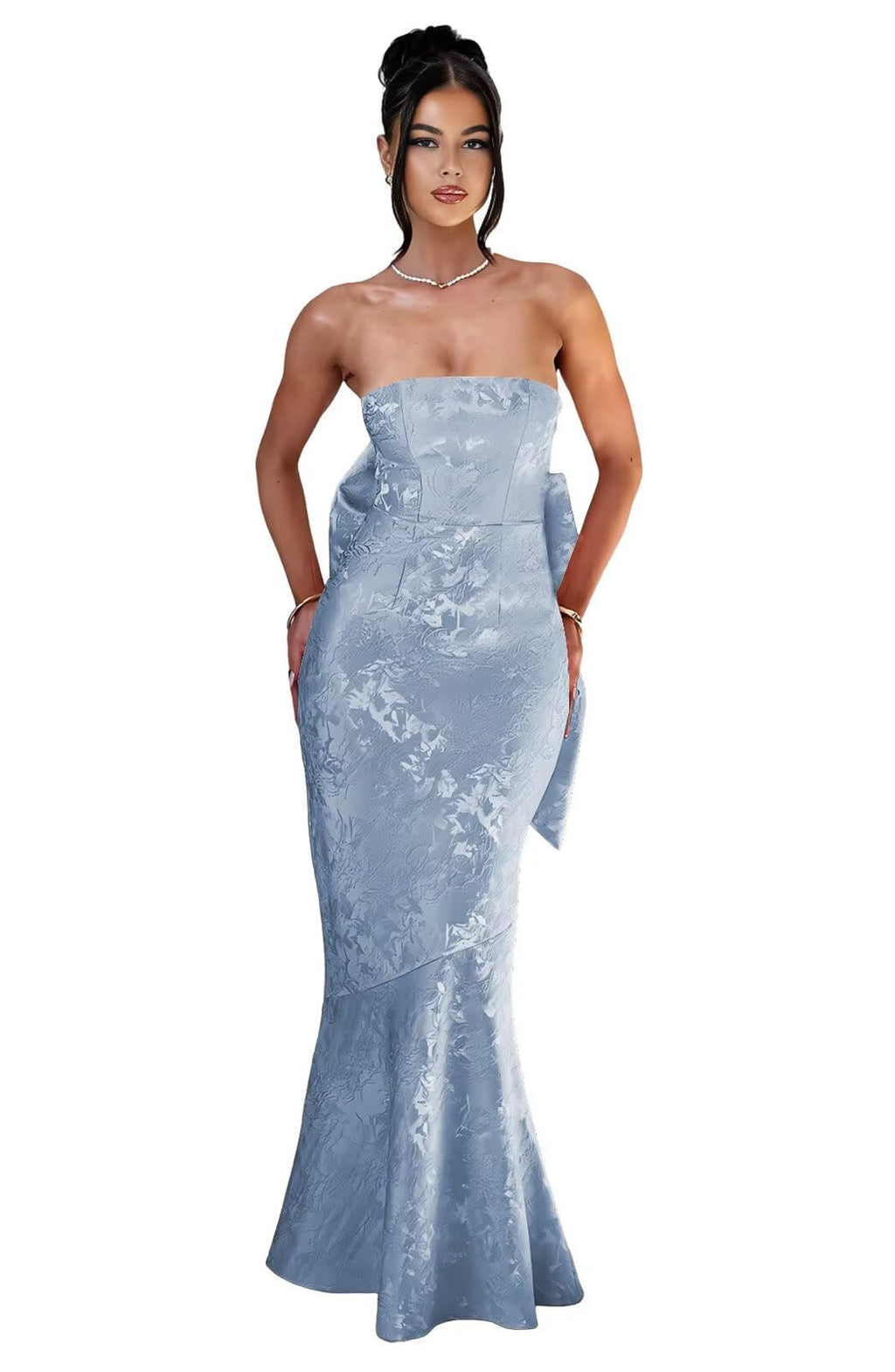 Strapless with Bow 3D Flower Mermaid Long Ball Gown Formal Dress