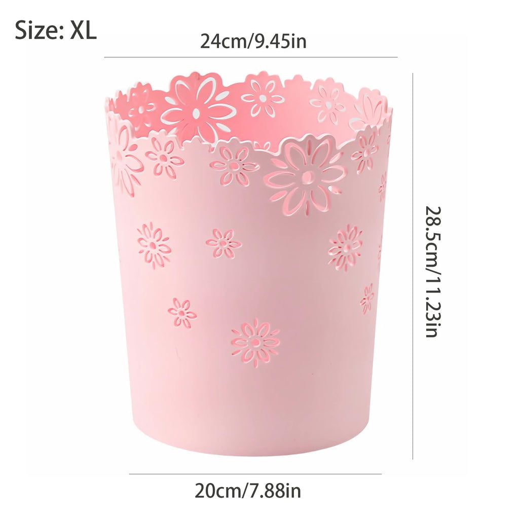 Mini Wastebasket Small Trashcan Room Decor Hollow Flower Shape Plastic Lidless Round Garbage Container Bin for Bathroom, Kitchen, Bedroom, Home Office, College Dormitory