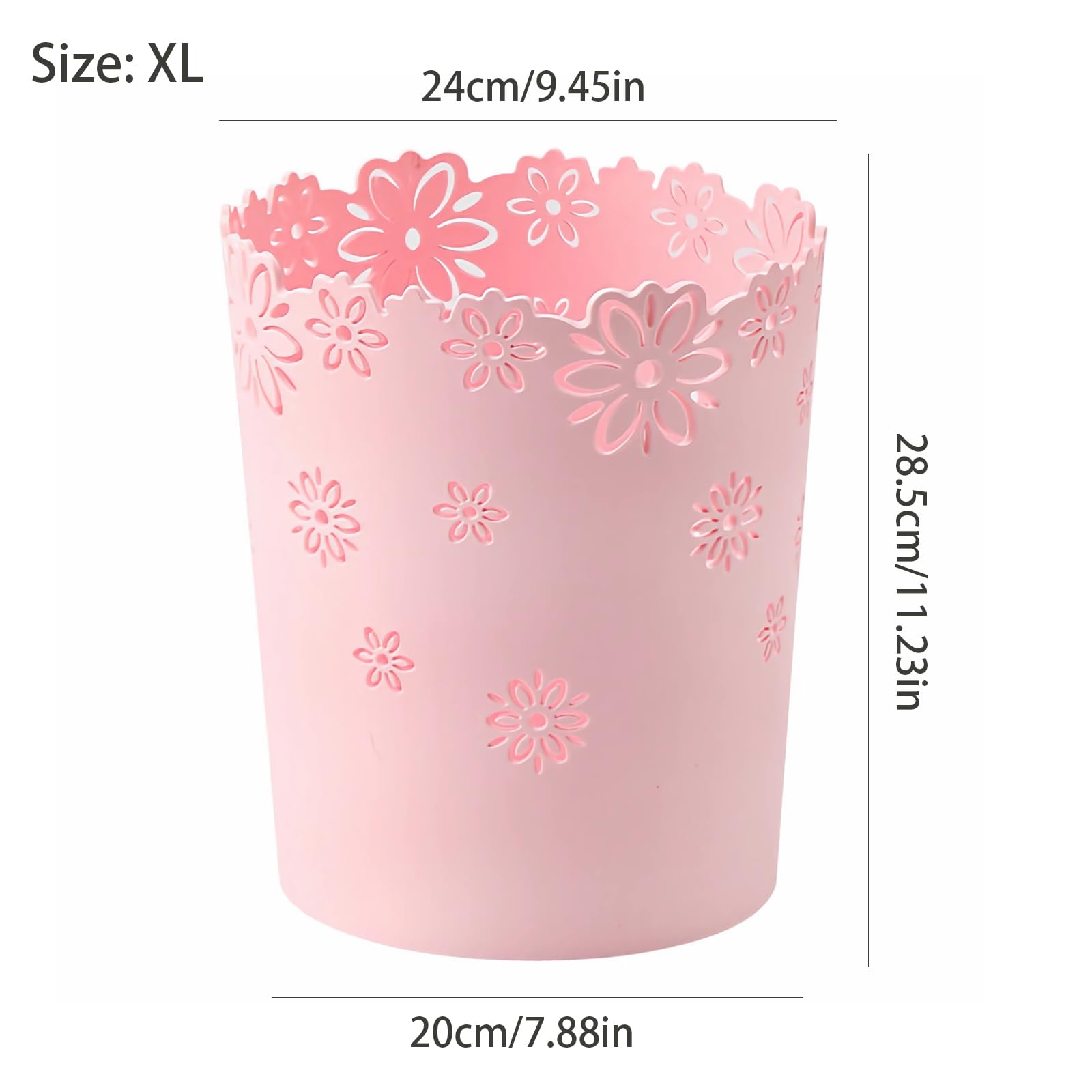 Mini Wastebasket Small Trashcan Room Decor Hollow Flower Shape Plastic Lidless Round Garbage Container Bin for Bathroom, Kitchen, Bedroom, Home Office, College Dormitory