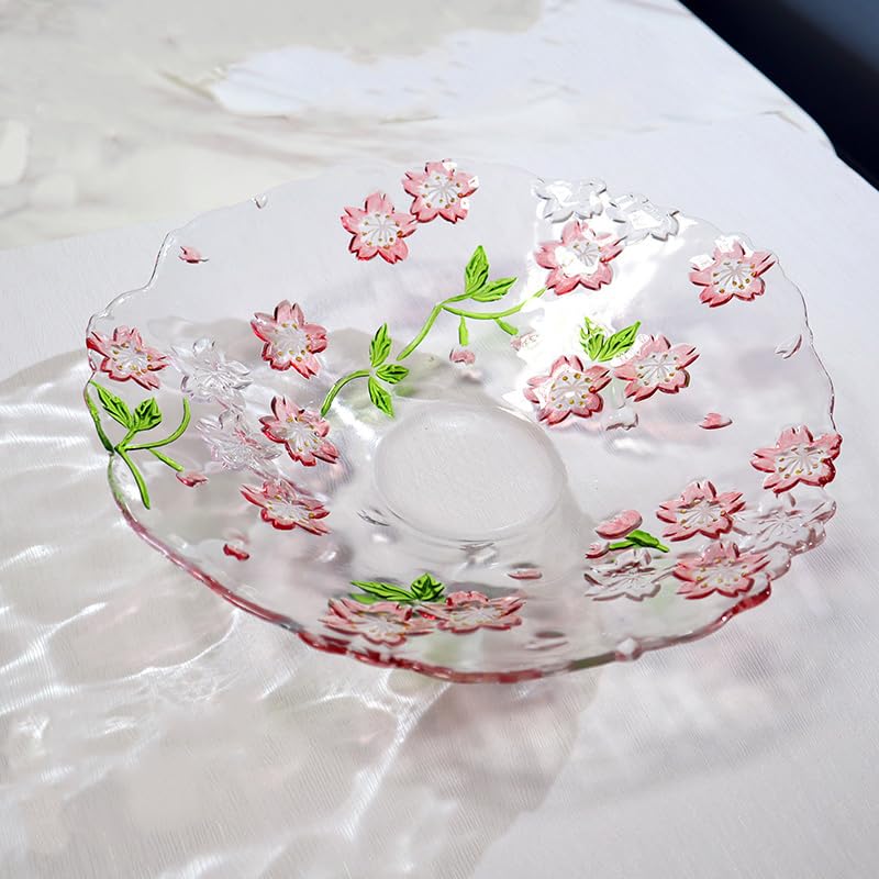 Hand Painted Colorful Glass Fruit Bowl Large Decorative Crystal Pink Bowl 10.2"