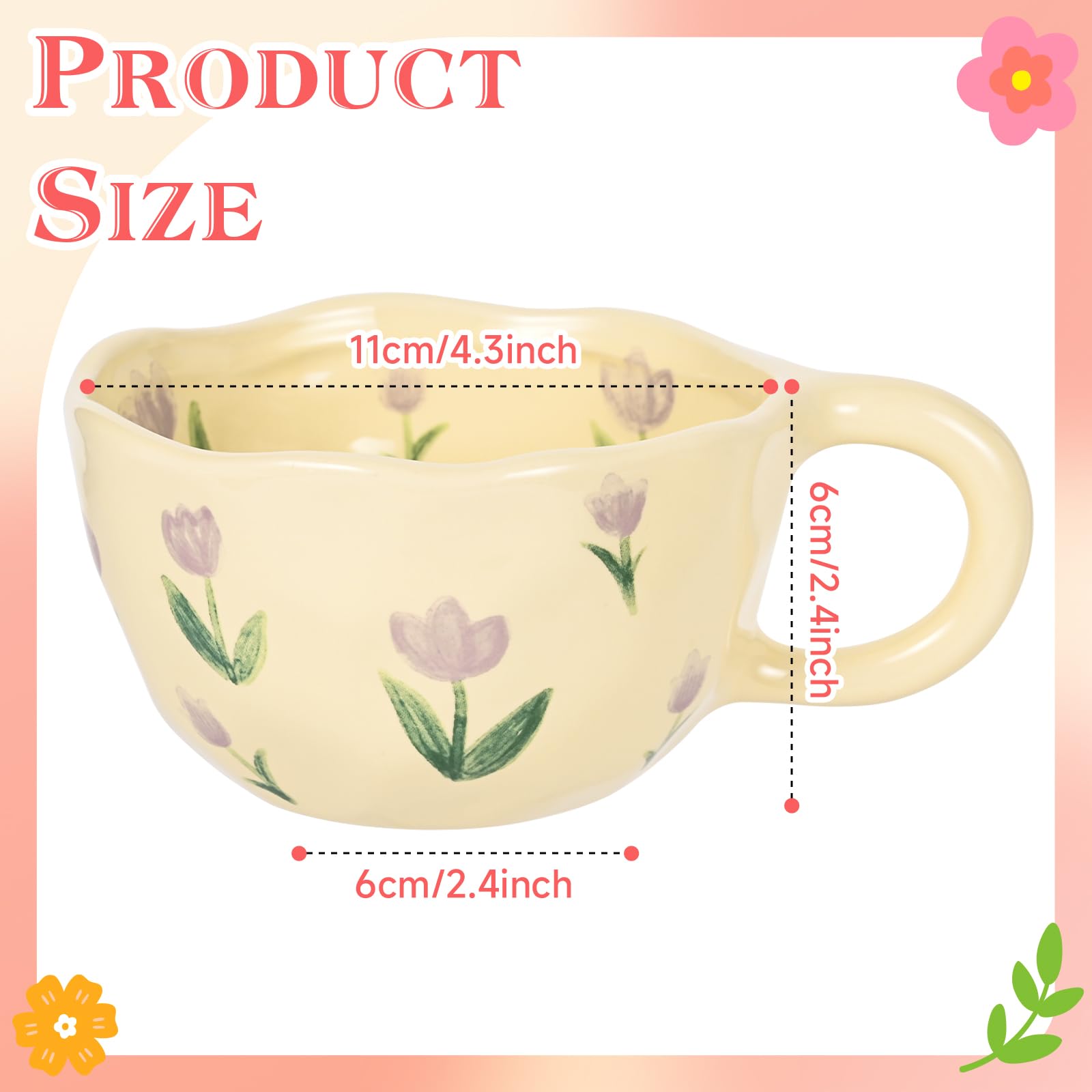 Set of 4 Vintage Floral Ceramic Coffee Mugs â€?8 oz Irregular Latte Art Cups