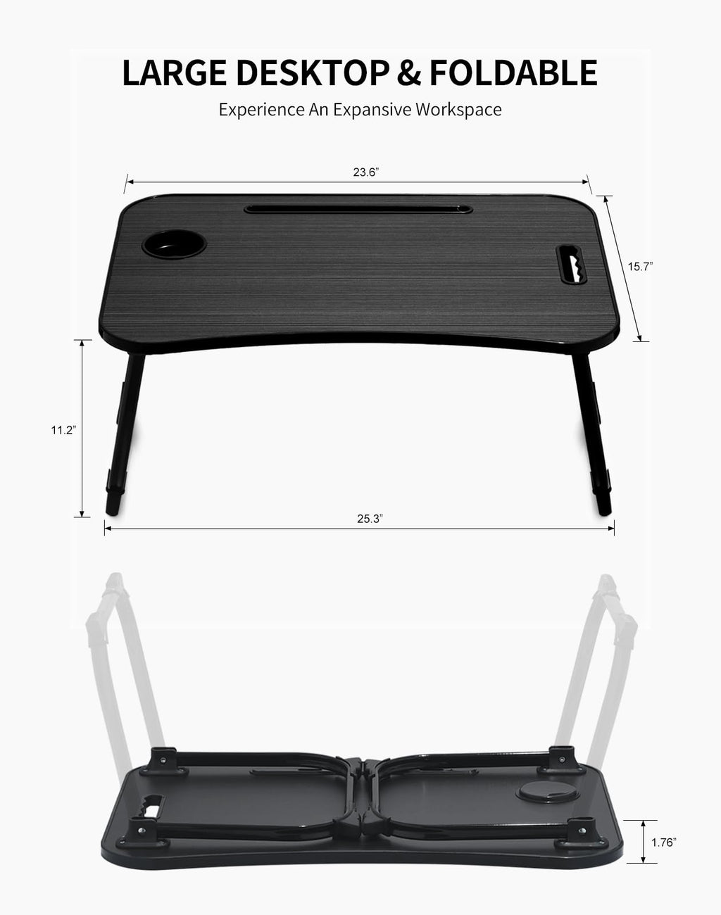 Portable Foldable Study Table, Laptop Stand With Cup Holder, Tablet Slot, And Lift Handle For Working
