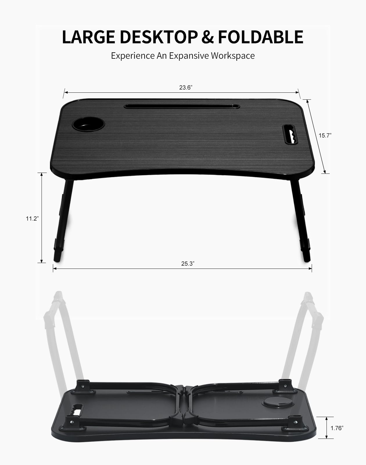 Portable Foldable Study Table, Laptop Stand With Cup Holder, Tablet Slot, And Lift Handle For Working