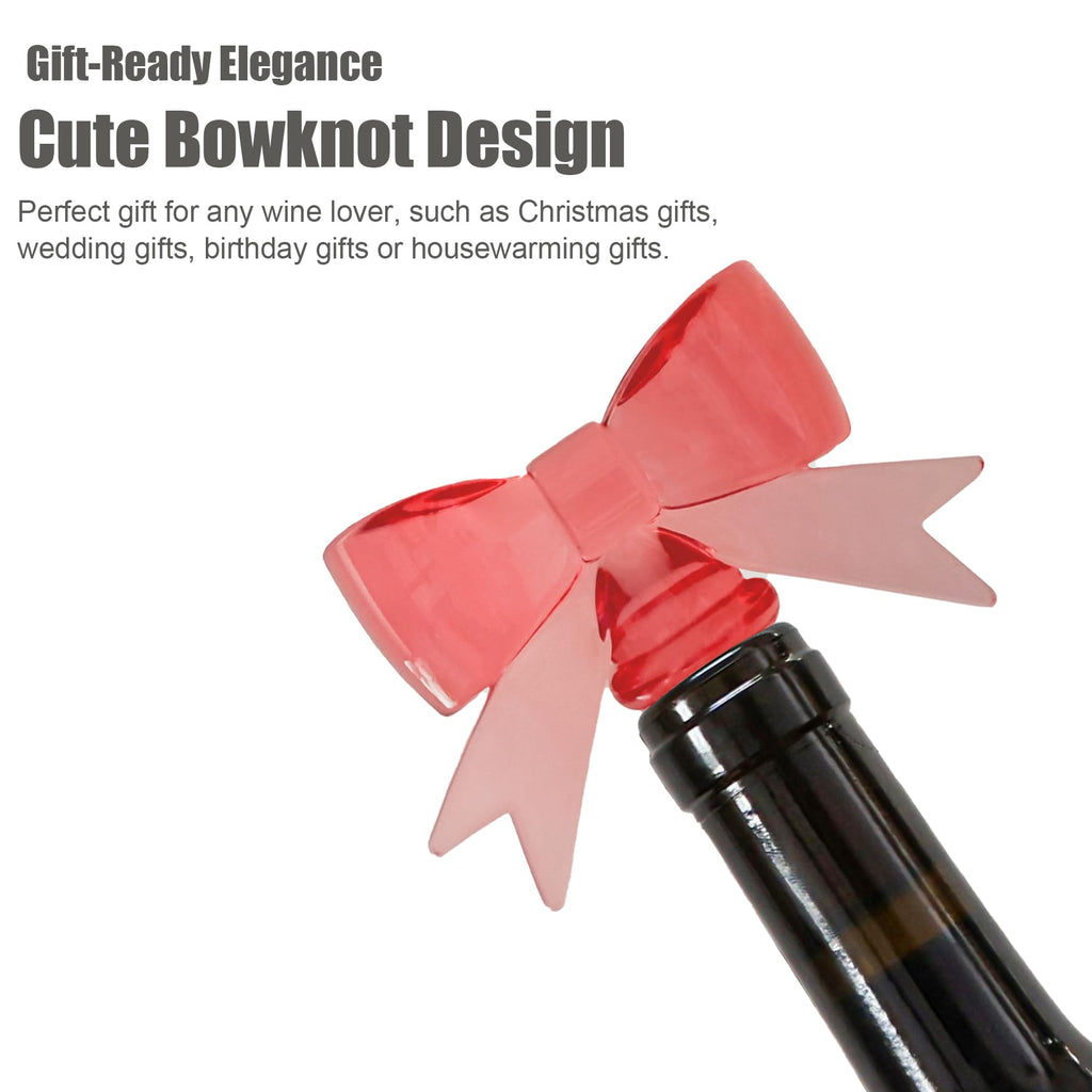 Cute Bowknot Wine Bottle Stoppers - Food-Safe Silicone & Acrylic Resin, Leakproof Seal