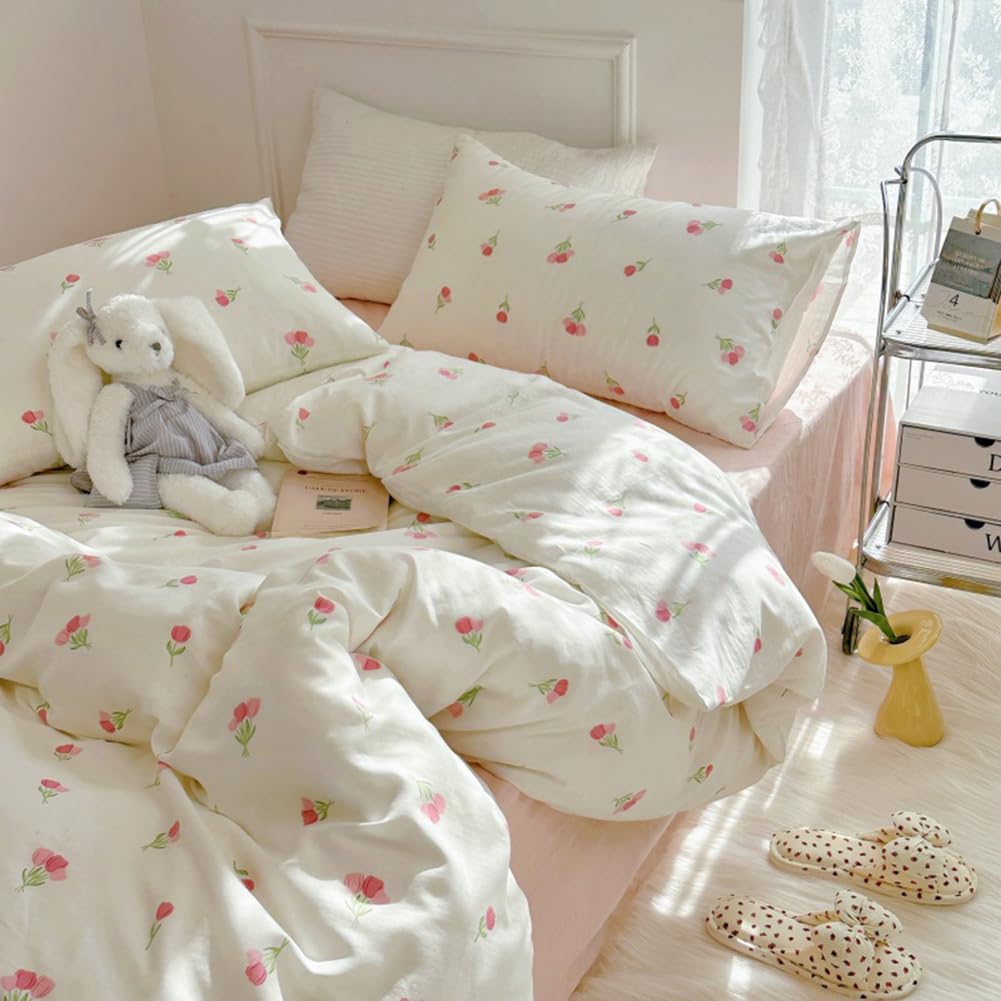 Duvet Cover Printed Bedding Set 3Pcs Girls Kawaii Pattern Comforter Cover with Zipper Closure Soft Breathable Microfiber