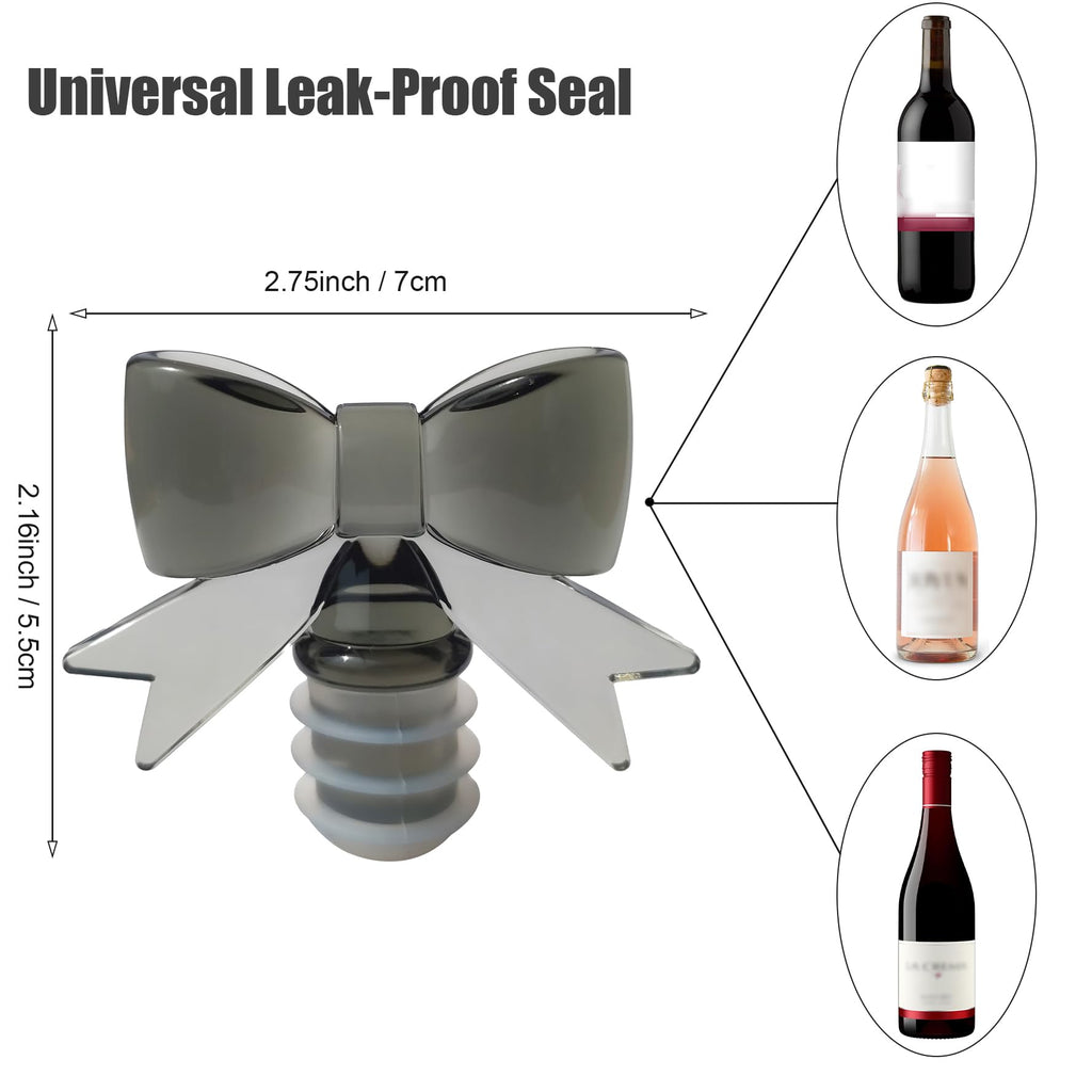 Cute Bowknot Wine Bottle Stoppers - Food-Safe Silicone & Acrylic Resin, Leakproof Seal