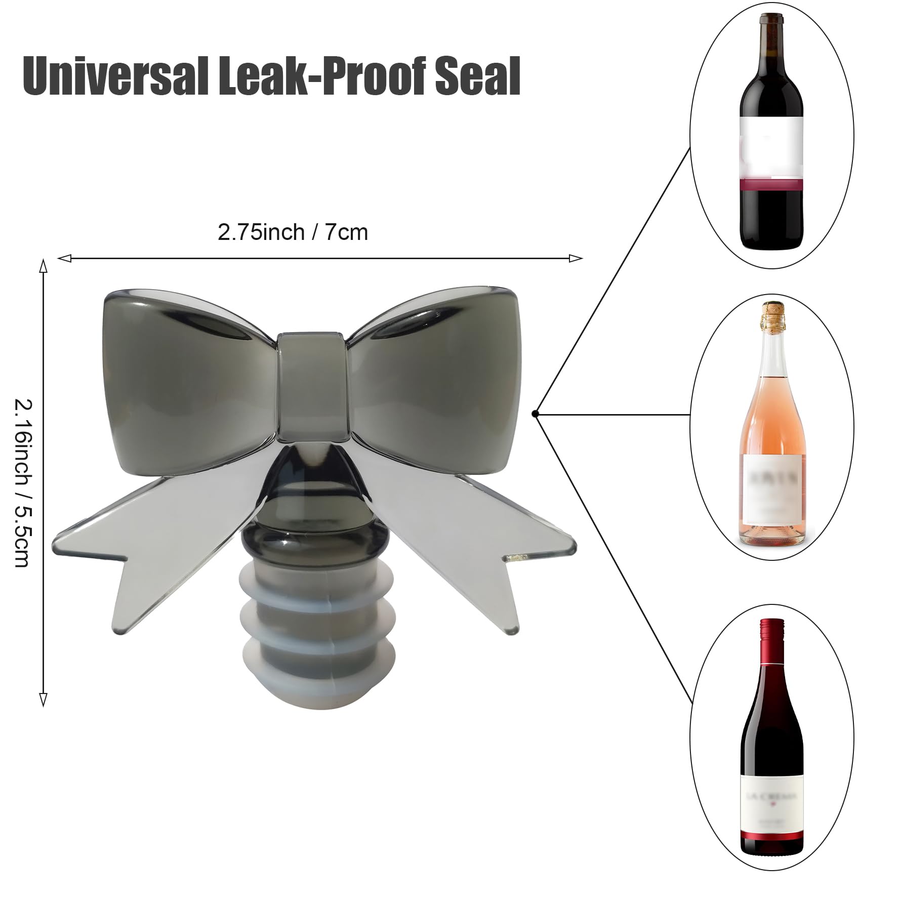Cute Bowknot Wine Bottle Stoppers - Food-Safe Silicone & Acrylic Resin, Leakproof Seal
