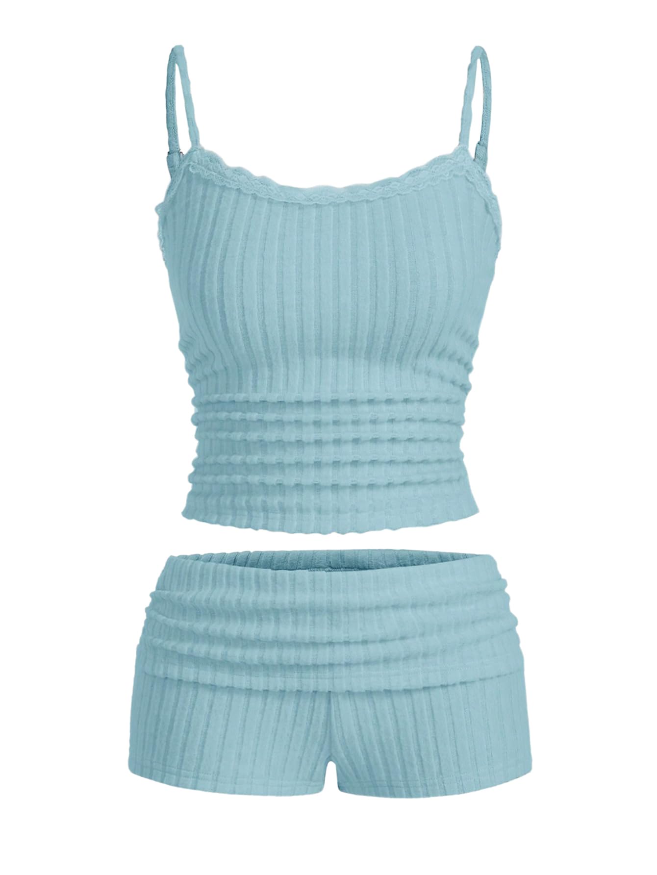 Women's 2 Piece Outfit Ribbed Knit Cute Camisole and Mini Shorts Set