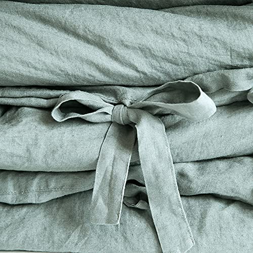 The 100% Linen Duvet Cover Set, 3 Pieces Belgian Flax Breathable Bedding,(1 Comforter Cover+2 Pillowshams) with Tie Closure Style