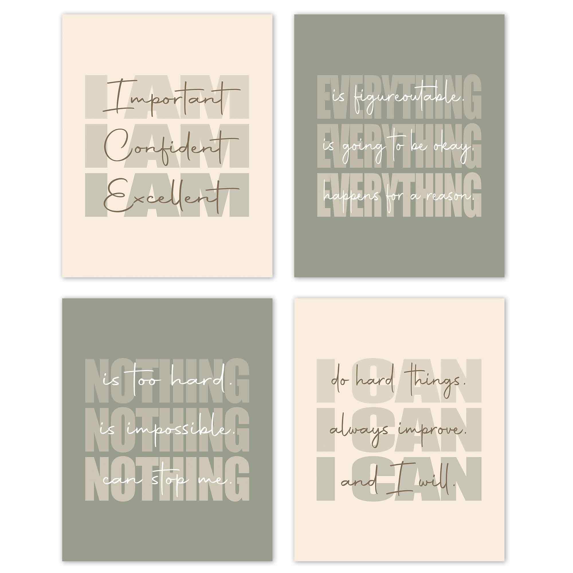 Set of 4 Inspirational Posters â€?Motivational Wall Art for Teen Girls & Women (8x10)