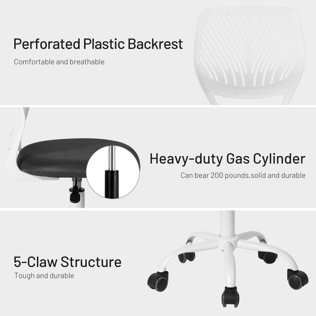 Study Desk Chair Armless Cute, Ergonomic Small Swivel Adjustable Rolling Lightweight Task Chair with Wheels and Mesh Padded Cushion
