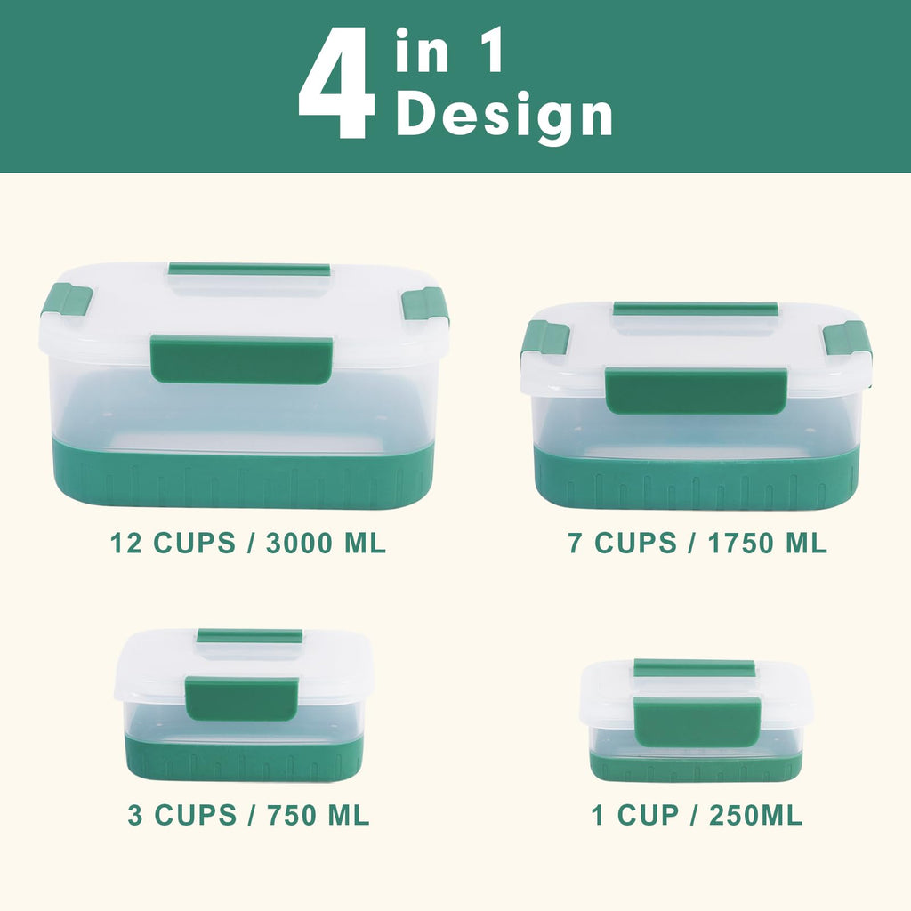 Plastic Food Storage Containers with Leakproof Locking Lids, Stackable Airtight Storage Containers BPA-Free & Freezer Safe, Non-slip Base, Set of 4 Pieces