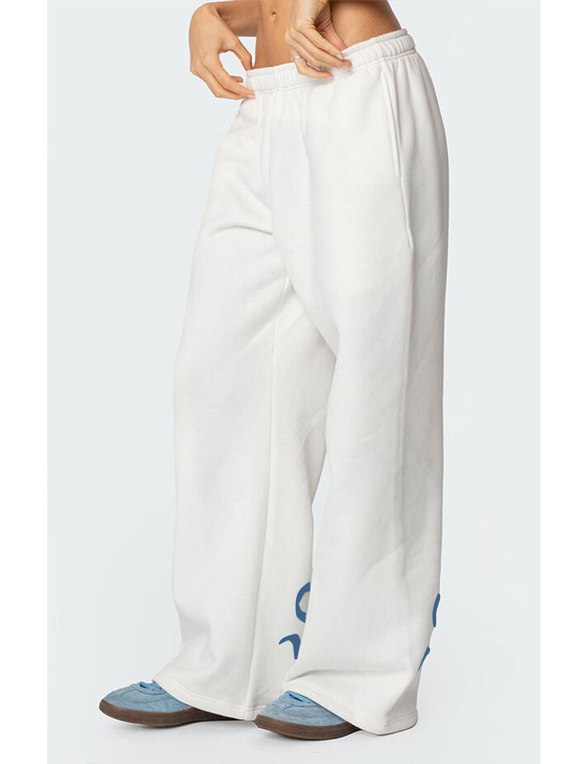 Women's Wide-Leg Sweatpants â€?Straight Leg, Graphic Bow Print, Elastic Waistband, Lounge Joggers with Pockets