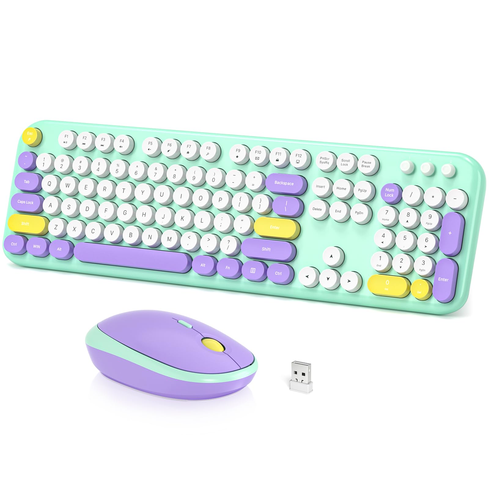 Wireless Keyboard and Mouse Combo, Full-Sized Typewriter Keyboards, Cute Cat Shaped Wireless Mouse, USB Plug and Play for Windows, Computer, PC, Laptop, Desktop
