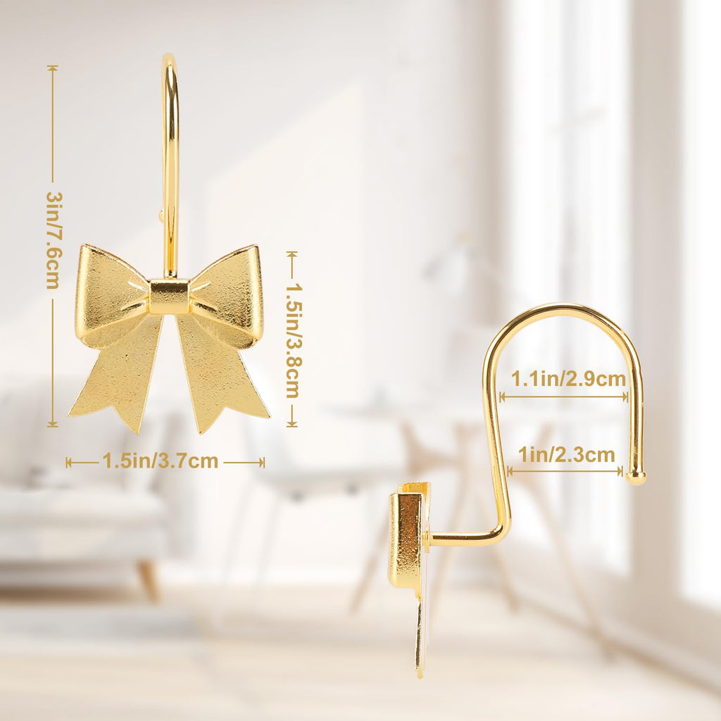 Metal Decorative Rings Bow Shower Curtain Hooks, Rustproof Bow Knot Design for Bathroom 12 Pack