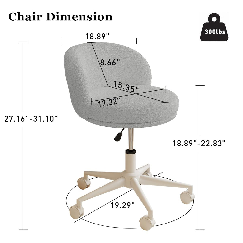 Modern Vanity Chair with Back, 360° Swivel Makeup Desk Chair Small Office Chair with Wheels, Height Adjustable Armless Computer Task Chair