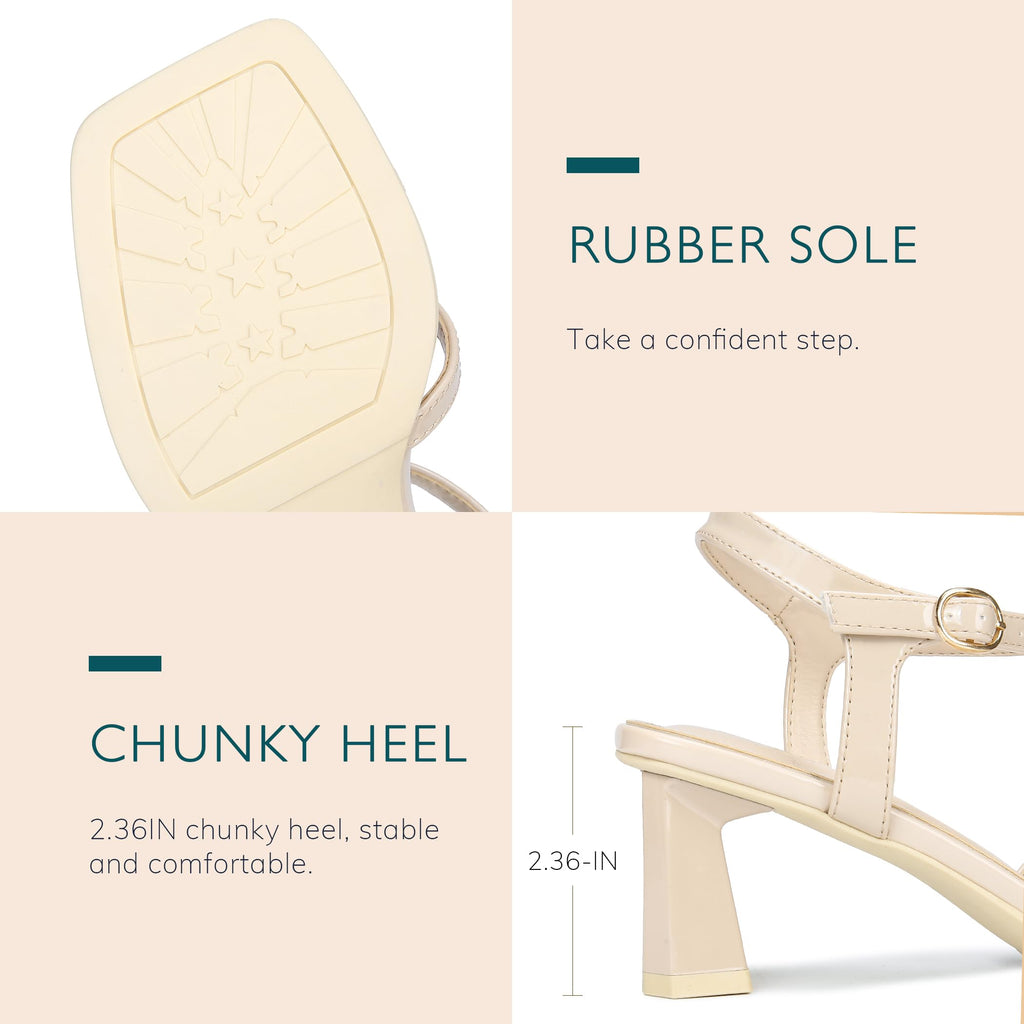 High Heels for Women Bow Block Chunky Heels Square Open Toe Sandals Strappy Heels