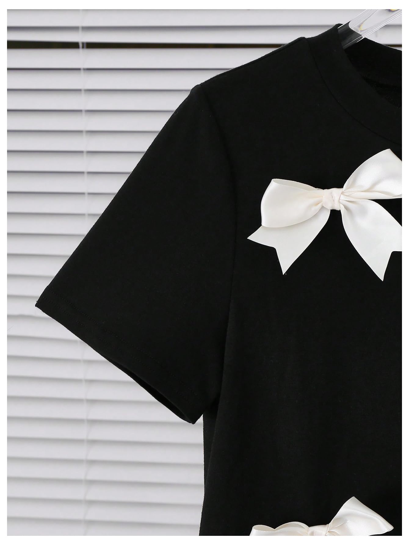 Women's Coquette Bow Tops Cute Short Sleeve Round Neck T Shirt